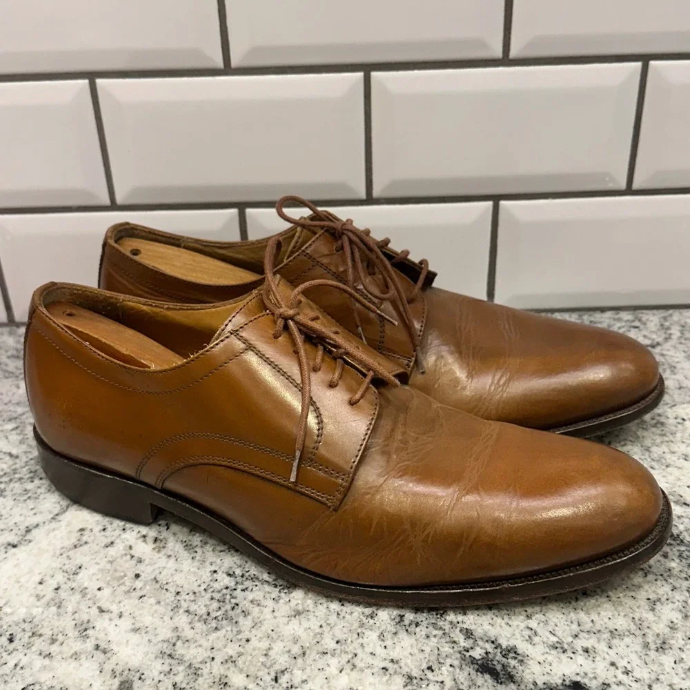 Cuoio Mens 42 Derby Shoes Tan Leather Plain Toe Made in Italy Business‎ Classic